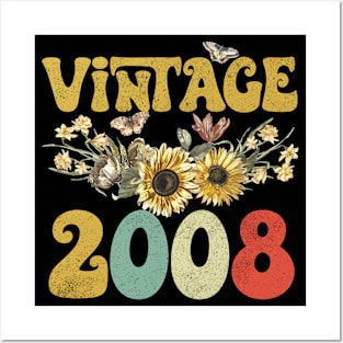 Vintage 2008 Sunflower Floral Retro Groovy 15th Birthday Posters and Art